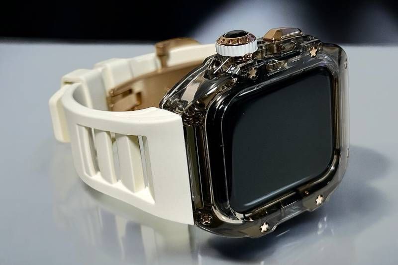 クリアブラック ローズゴールド ホワイト アップルウォッチ FKMラバーベルト 保護カバー クリア ケース ポリカーボネート 44 mm 45 Series 4 5 6 7 8 9 se メンズ レディース スポーツ Apple Watchバンド