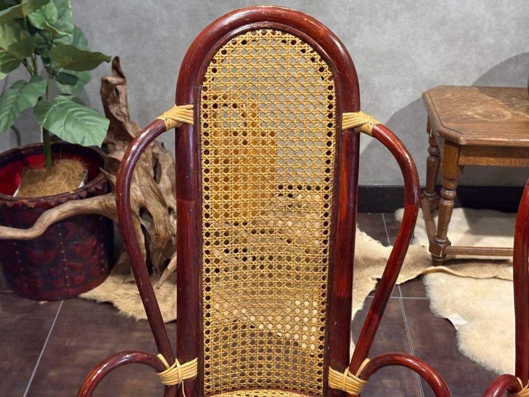 ヴィンテージ　ラタン　籐　ハイバックチェア　カゴメ編み　クラシック　2脚　RZ ヴィンテージ ラタン 籐 ハイバックチェア カゴメ編み クラシック 2脚