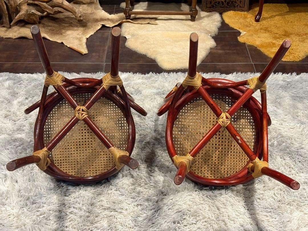 ヴィンテージ　ラタン　籐　ハイバックチェア　カゴメ編み　クラシック　2脚　RZ ヴィンテージ ラタン 籐 ハイバックチェア カゴメ編み クラシック 2脚