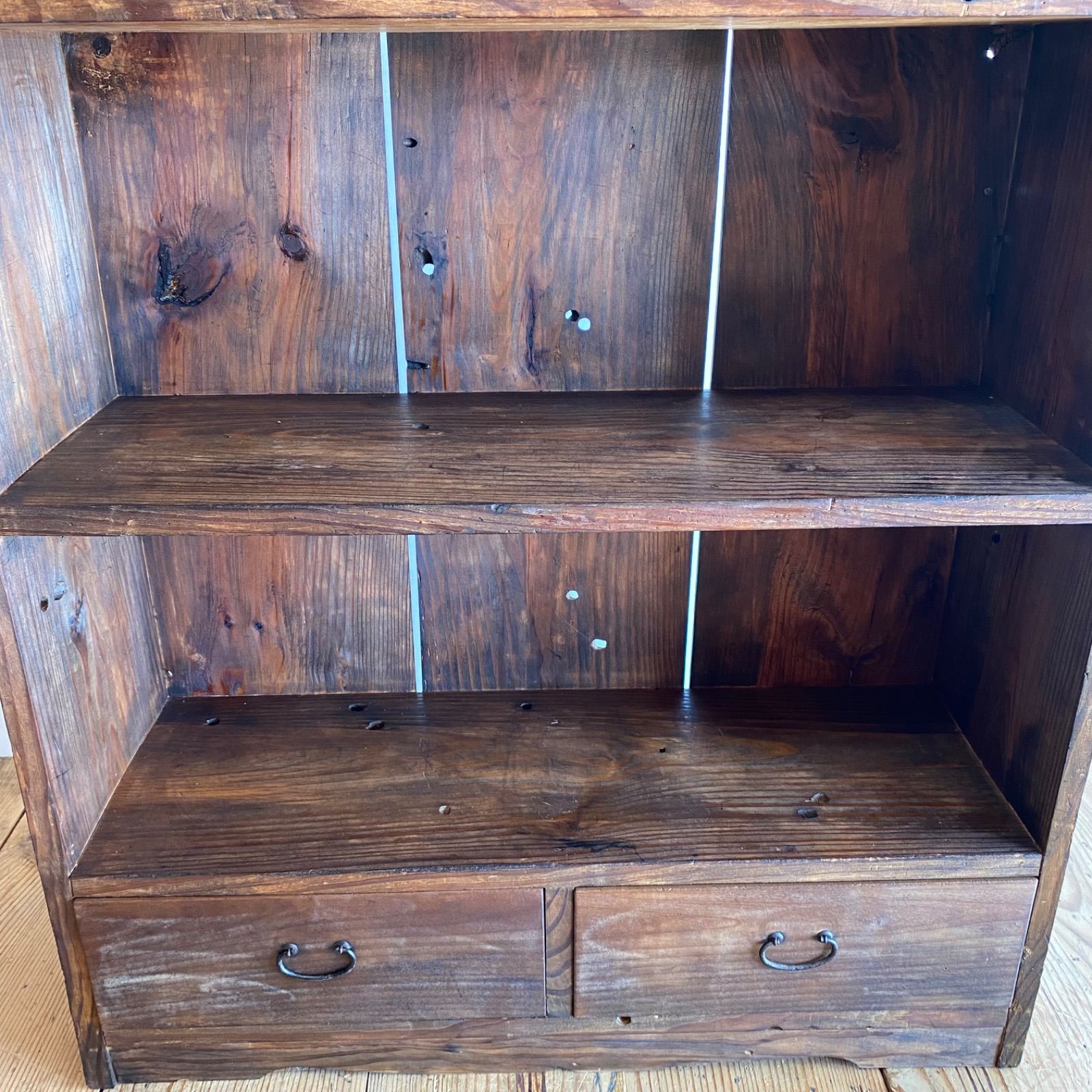 古家具 木製飾り棚 本棚 引き出し付き 無垢材 収納棚 古道具 レトロ