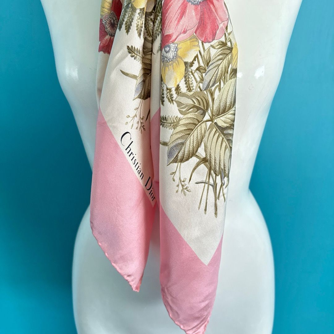 クリスチャン・ディオール 大判スカーフ 84cm ボタニカル柄 フローラル