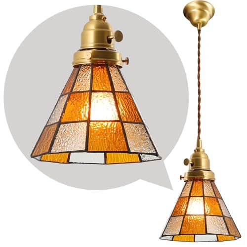 ペンダントライト LED ガラスシェード おしゃれ 北欧モダン風 真鍮製ボディ コード長さ調整 照明器具 天井吊り下げ式 E26口金 電球別売 ダイニングルーム リビング キッチン 玄関 書斎に最適 - オレンジ 4274f2d6