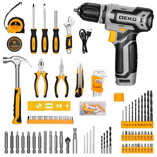 12V電動ドリル付き 133点本組 工具セット ホームツールセット 家庭用 ツールセット 日曜大工 DIYセット 作業工具セット 家具の組み立て 住まいのメンテナンス用 修理道具セット 便利な収納ケース付き グレー eef088fd
