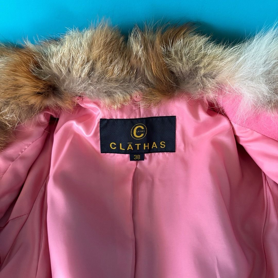 CLATHAS クレイサス カシミヤ混 ウールコート 38 リアルファー ピンク 