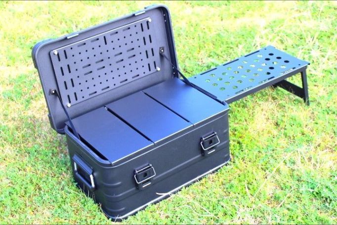 マットブラック スタッキング アルミコンテナボックス カスタムフルセット 30L スタッキングアルミコンテナテーブル アウトドア収納ボックス アルミコンテナ キャンプ収納箱 トランクカーゴ アウトドコンテナ ブラックボックス