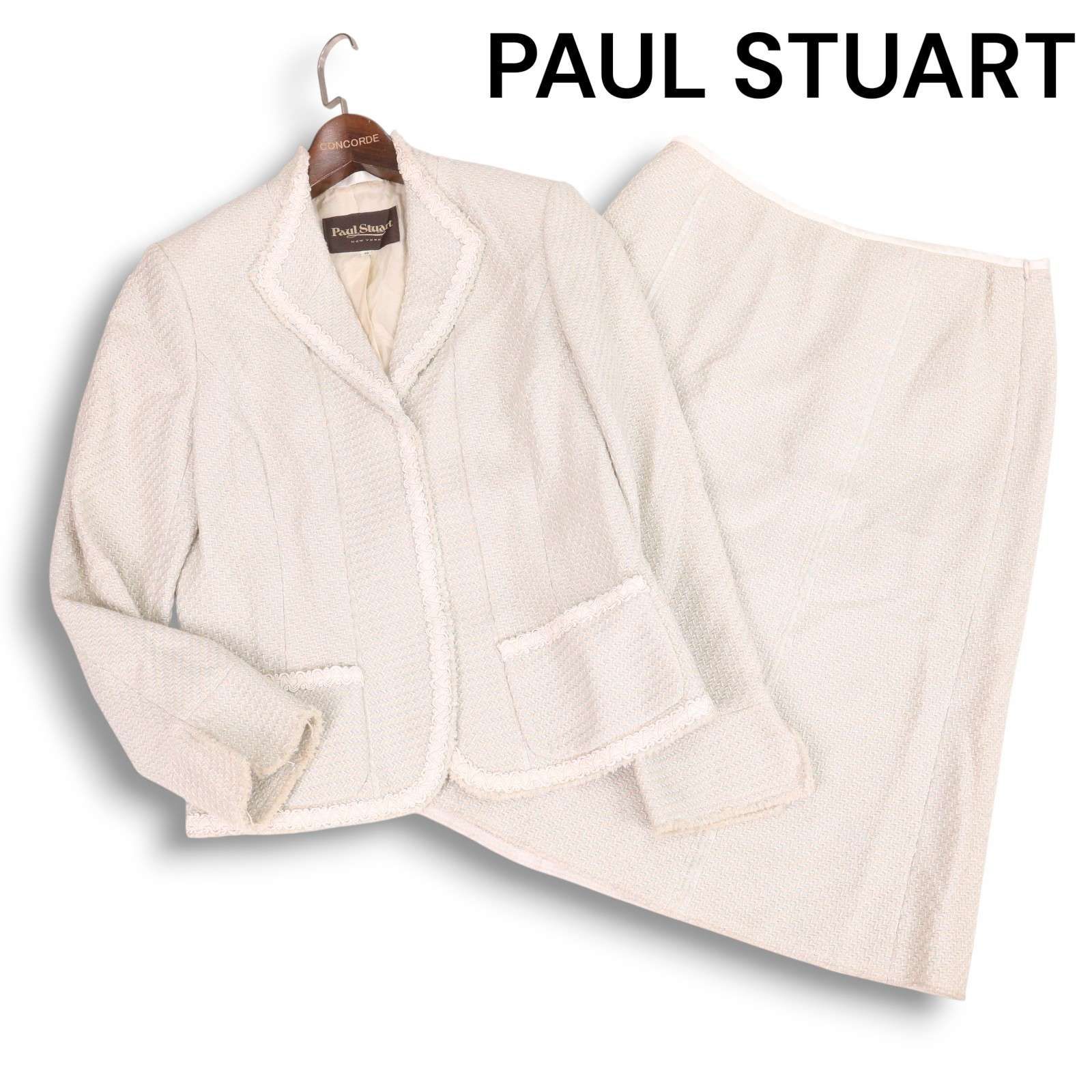 PAUL STUART ポール スチュアート 秋冬 ウール混 ラメ ツイード セットアップ スカート スーツ Sz.10 レディース セレモニー