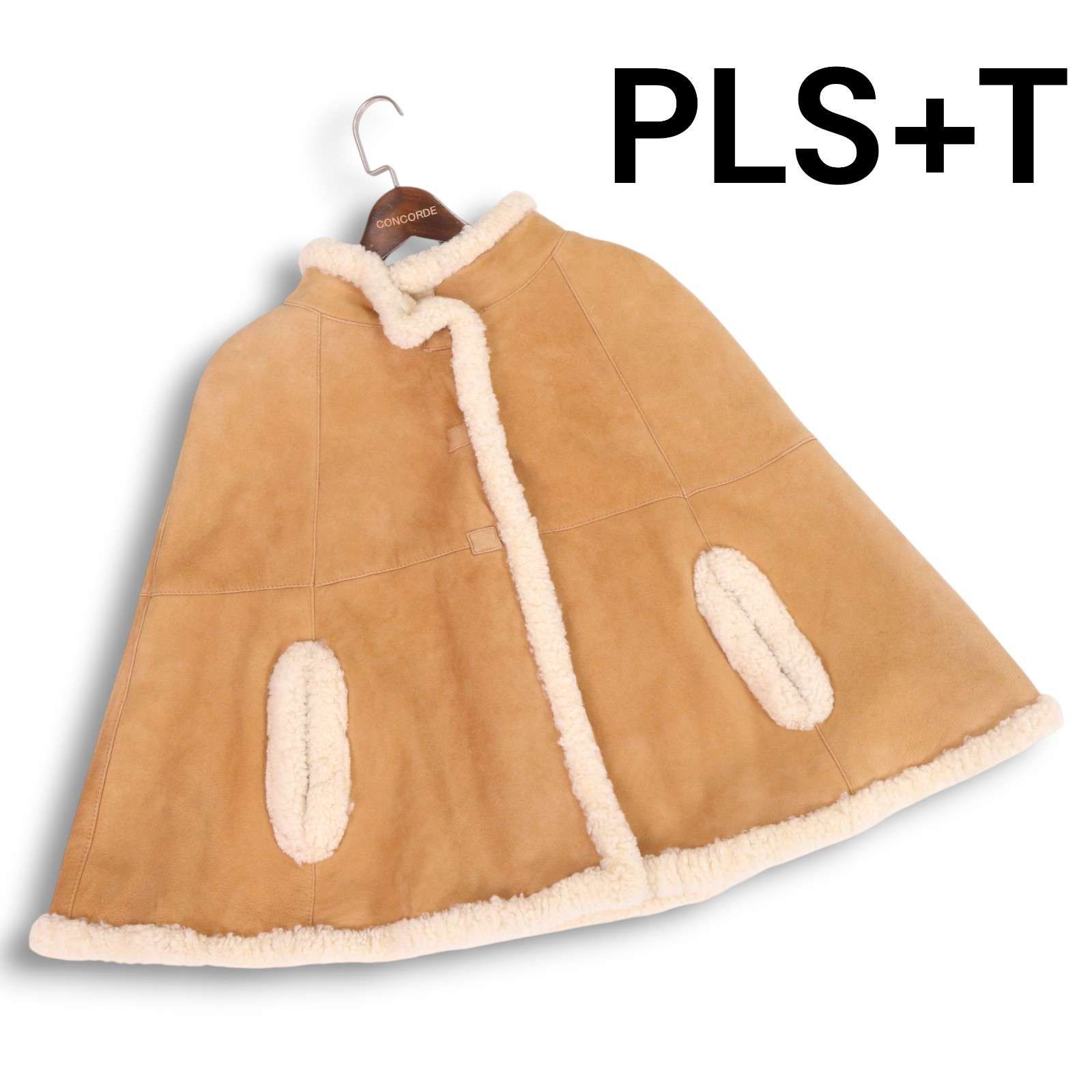 PLST プラステ 秋冬 羊革 リアル ムートン ケープ コート ポンチョ Sz.F レディース