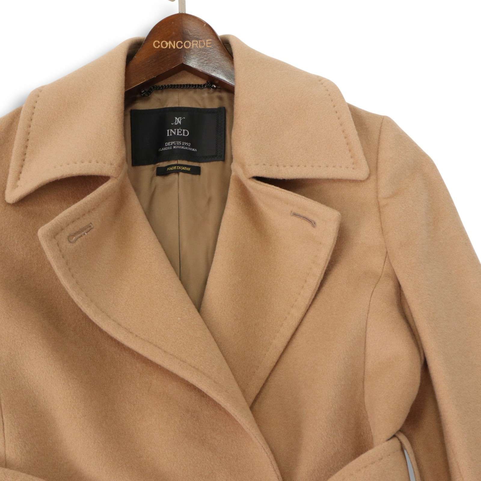 INED イネド 秋冬 高級 カシミヤ100％♪ ベルト付き ロング コート Sz