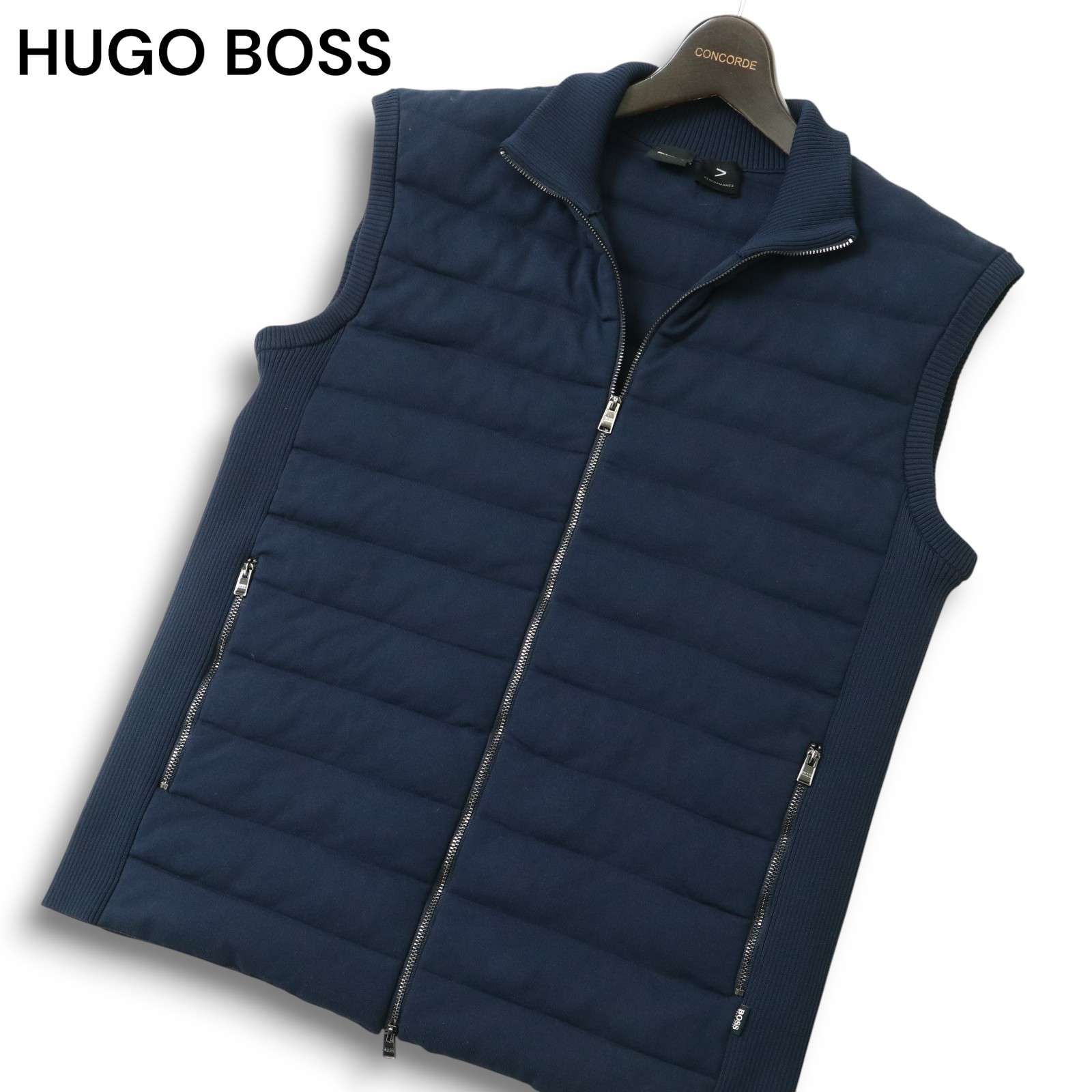 HUGO BOSS ヒューゴボス 秋冬 PERFORMANCE 中綿 キルティング ダブルジップ ベスト Sz.M メンズ 紺 ネイビー