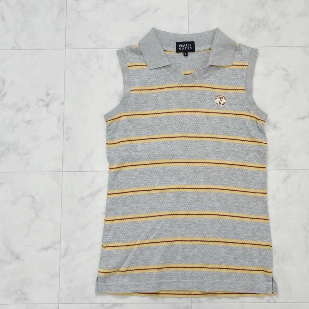 PEARLY GATES ノースリーブ ポロシャツ ボーダー 刺繍 ゴルフ 0 - メルカリ