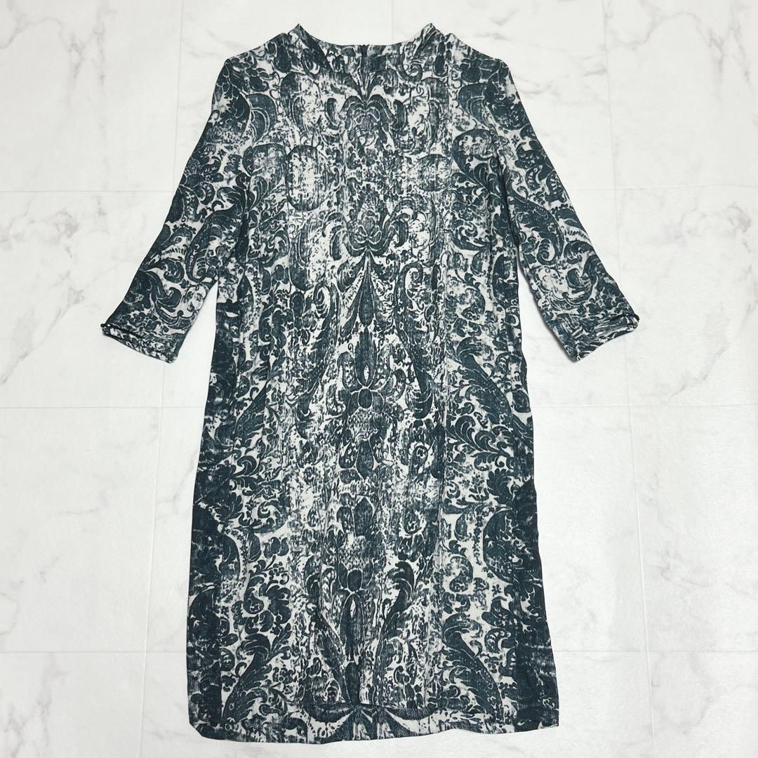  S Max Mara 総柄ワンピース 袖ビーズ装飾 マックスマーラ 大人 長袖 七分袖 その他