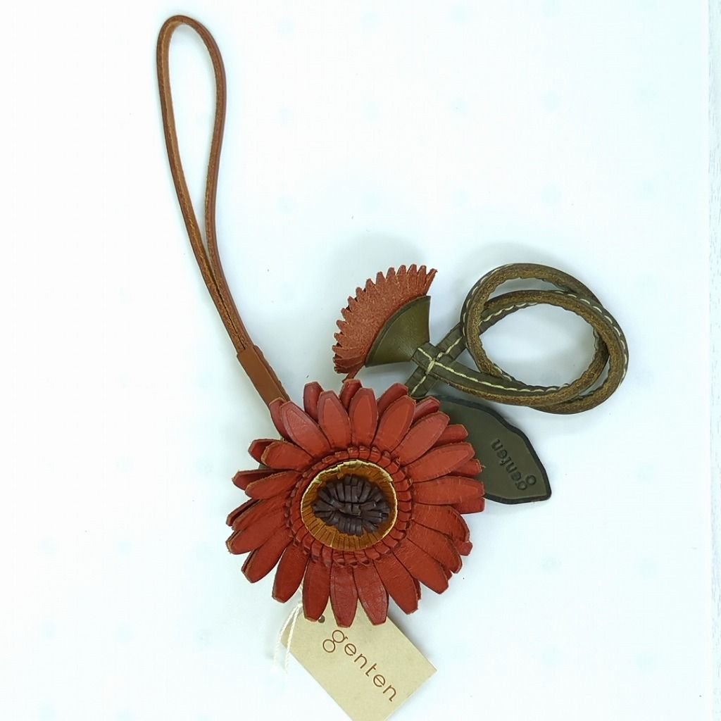 genten 43899 ゲンテン 本革 レザー エヴァーチャーム ガーベラ バッグチャーム