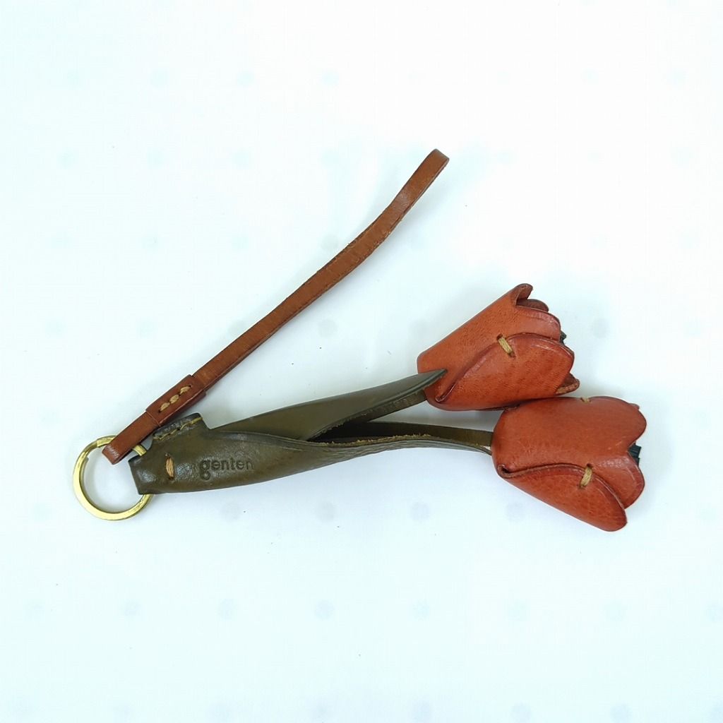 genten 43892 ゲンテン 本革 レザー エヴァーチャーム チューリップ バッグチャーム