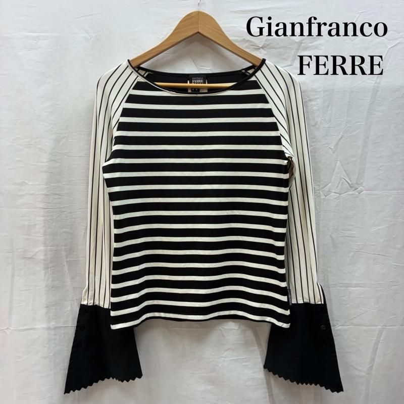 ジャンフランコフェレ イタリア製 ラウンドネック ボーダー ストライプ 切替 ストレッチ カットソー レディース M ISItems 古着 50146625