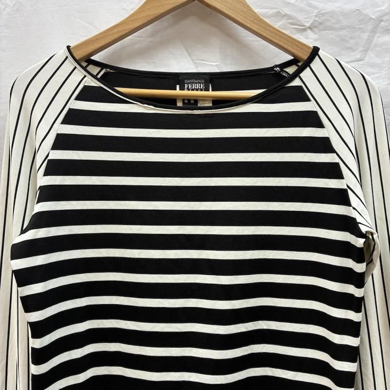 ジャンフランコフェレ イタリア製 ラウンドネック ボーダー ストライプ 切替 ストレッチ カットソー レディース M ISItems 古着 50146625