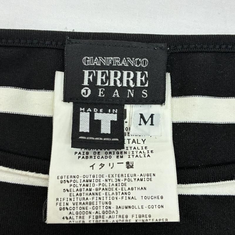  ジャンフランコフェレ イタリア製 ラウンドネック ボーダー ストライプ 切替 ストレッチ カットソー レディース M ISItems 古着 長袖 Tシャツ カットソー