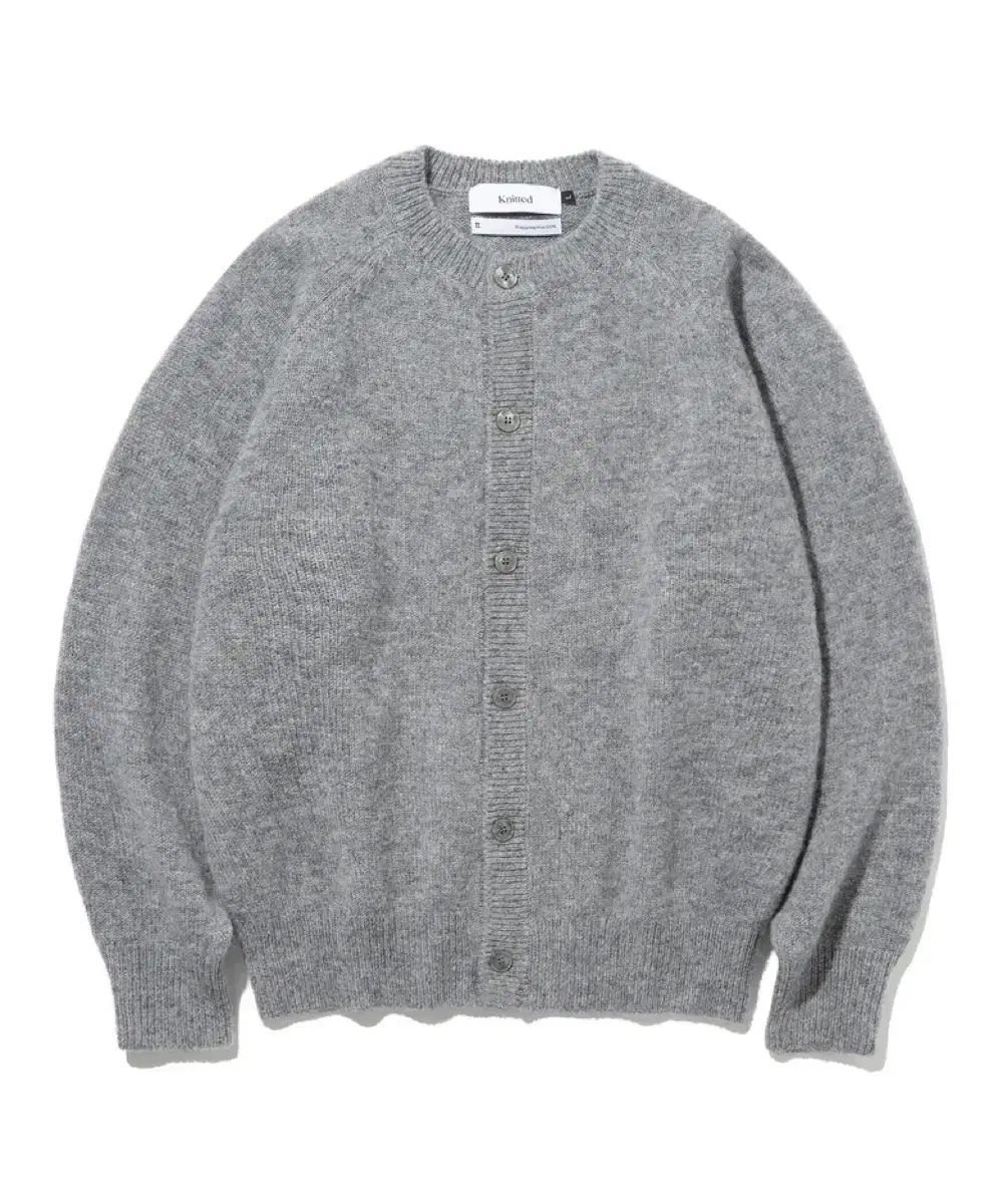 L KNITTED ハーレーオブスコットランド ウール ラウンド カーディガン グレー