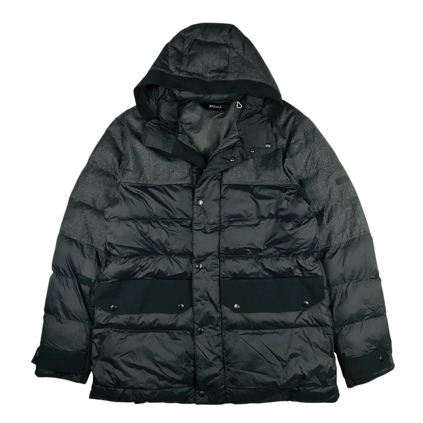 美品☆ZEGNA・ゼニア メンズ ラバーブランドロゴワッペン フード付き 