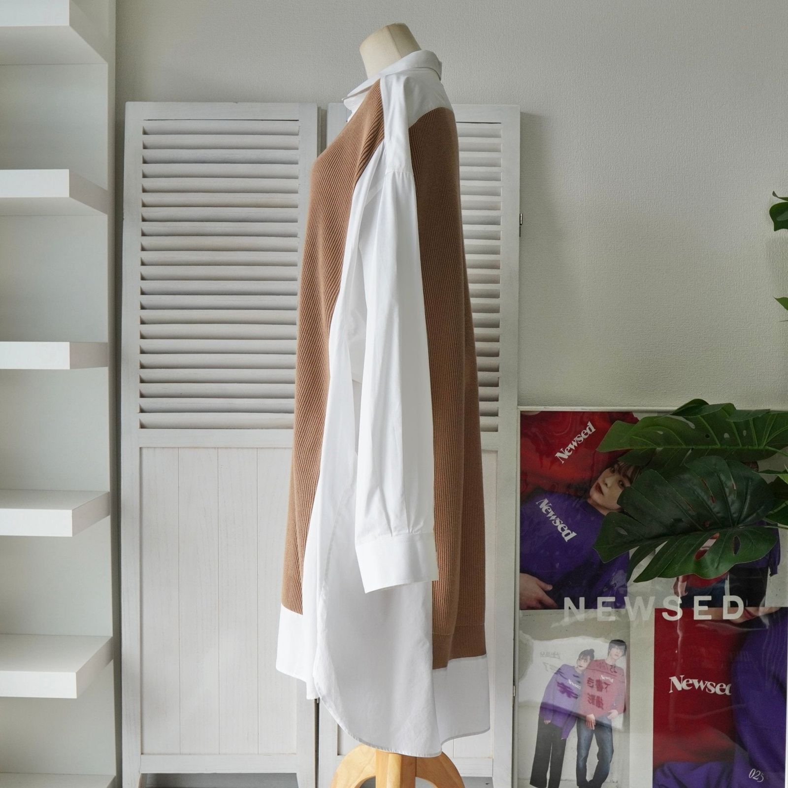 メゾンマルジェラ オーバーサイズ ドッキング ニット シャツワンピース