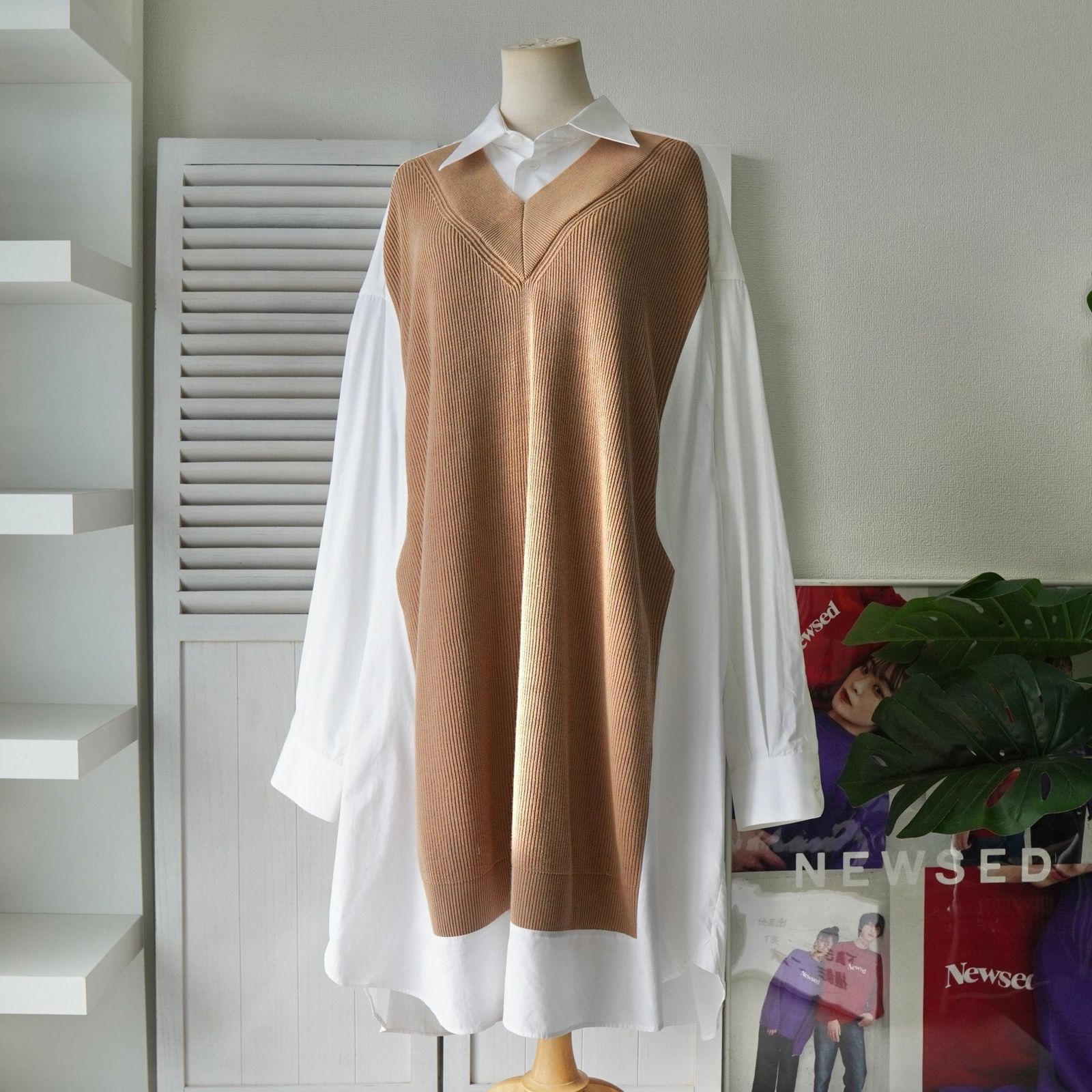 メゾンマルジェラ オーバーサイズ ドッキング ニット シャツワンピース