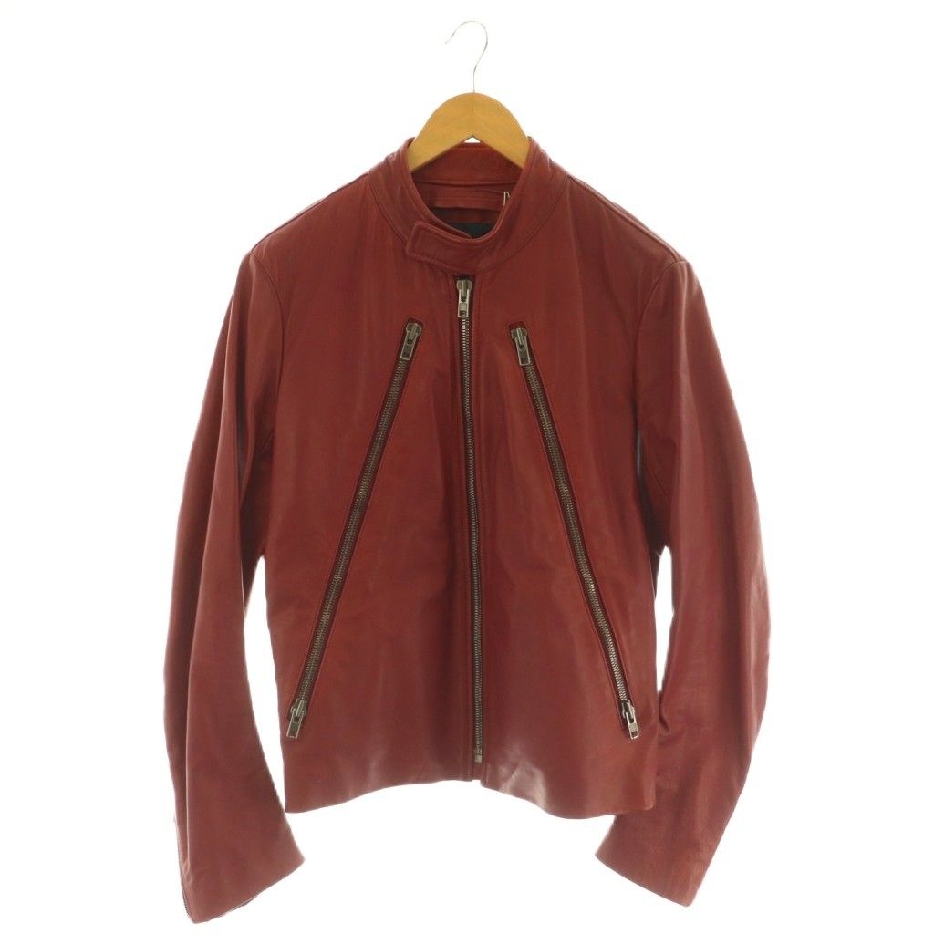 メゾンマルジェラ 14 Maison Margiela 14 50AM015607554 ホースレザーライダースジャケット アウター ジップアップ 44 S 赤 レッド NR OS
