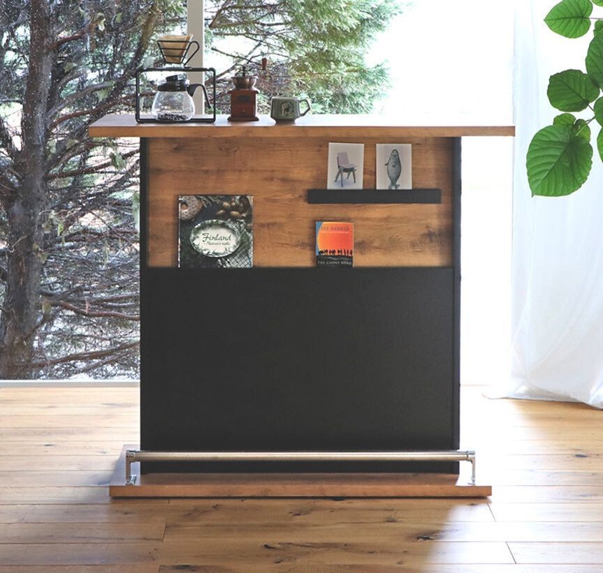 収納ラック付 バーカウンター 縦120cm カウンター マガジンラック ラック 棚 ディスプレイ