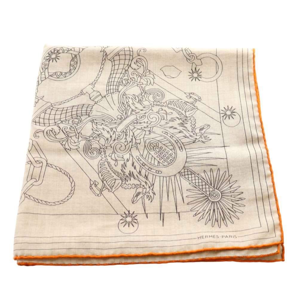 エルメス HERMES カレジェアン 140 大判 ショール ストール セラフィット Cest la Fetes ベージュ オレンジ AQ OS OH