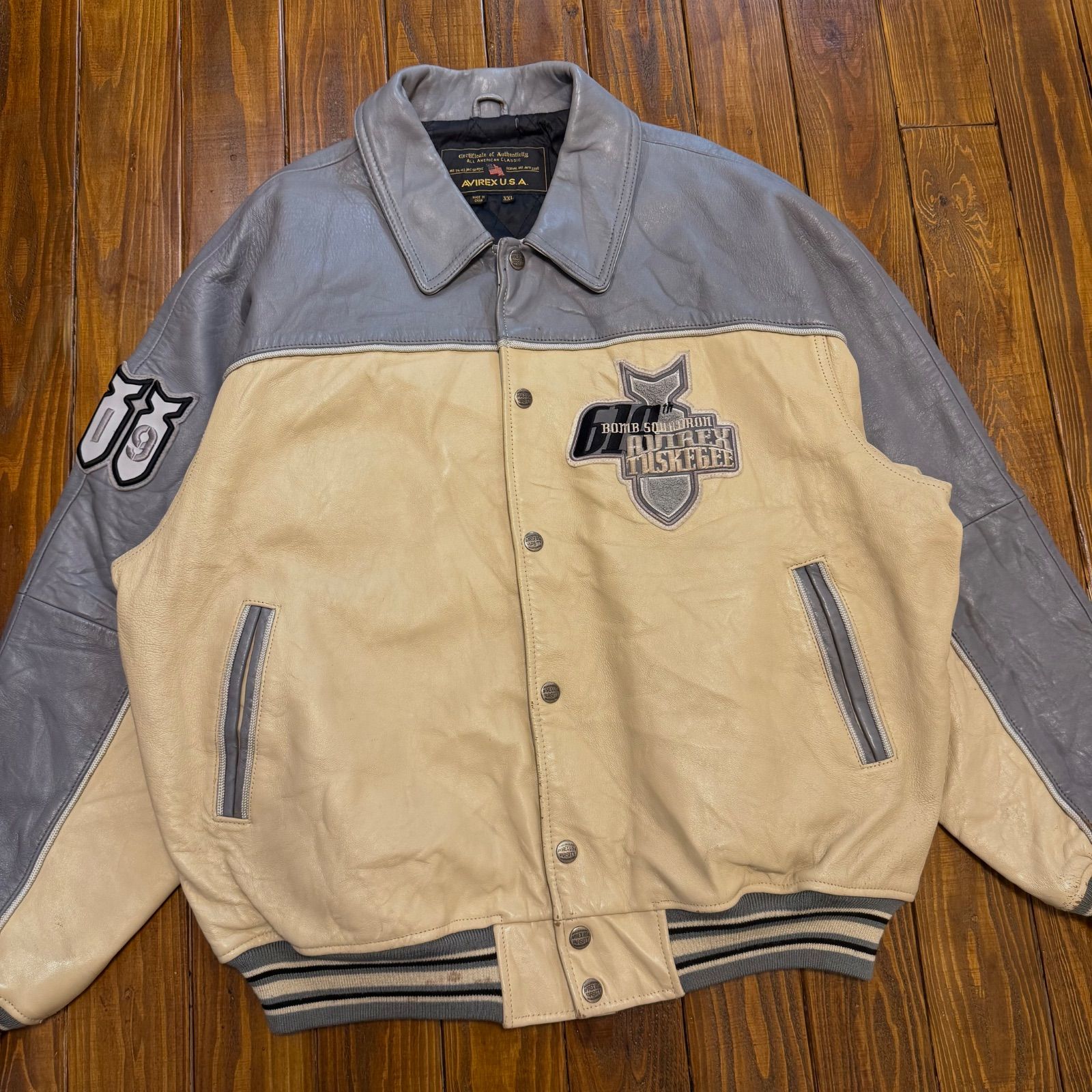 【激レア3XL☆US輸入90s】アヴィレックス 両面刺繍レザージャケット 90sヴィンテージ！極上美品！キングサイズ4XL！アヴィレックス襟付