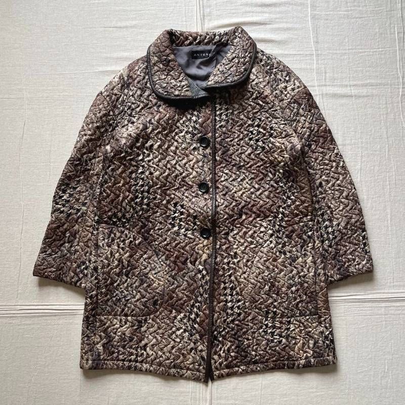 90s vintage ヴィンテージ古着 レオパード×千鳥柄 総柄 キルティング