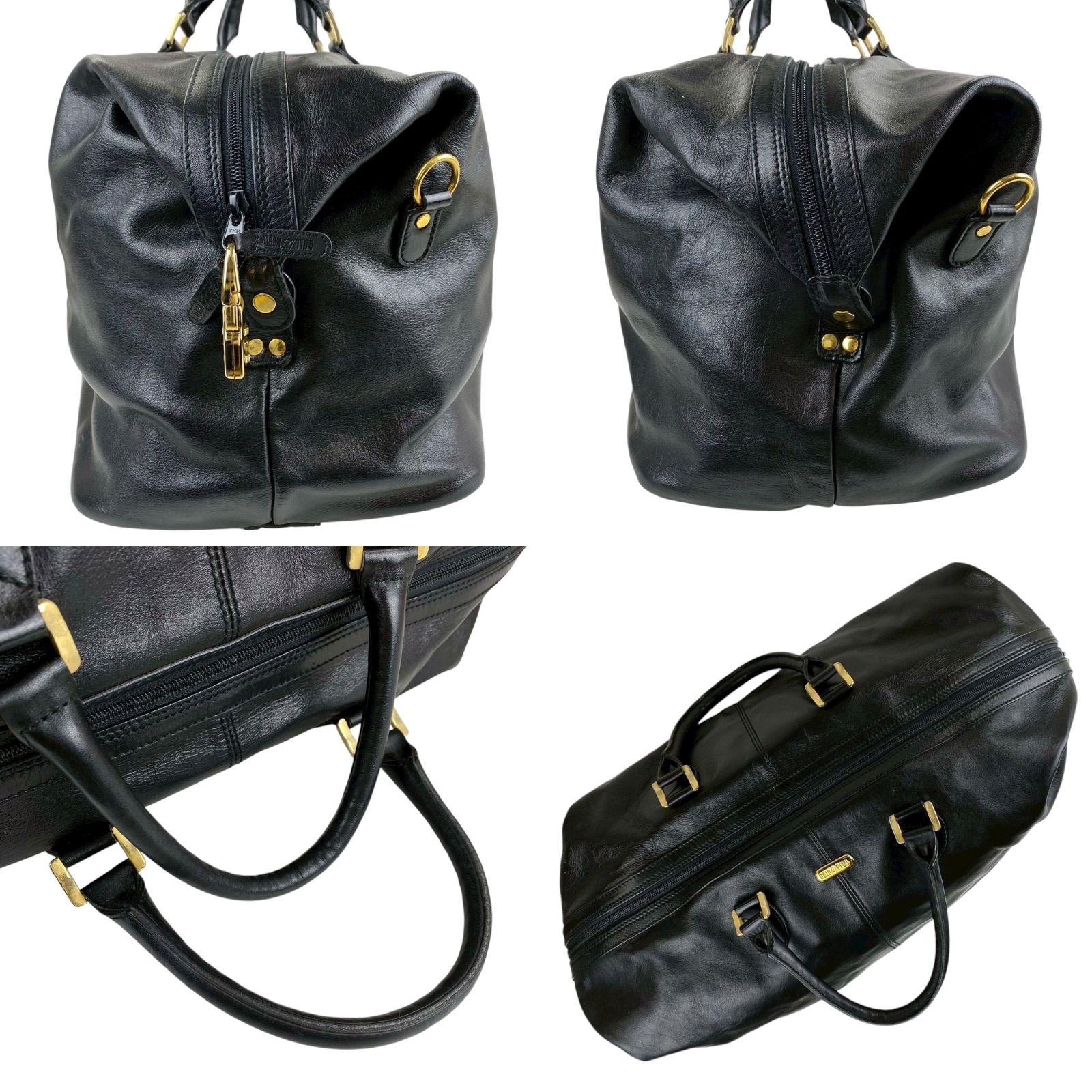 B4079】GOLD PFEIL ゴールドファイル ボストンバッグ レザー シボ革