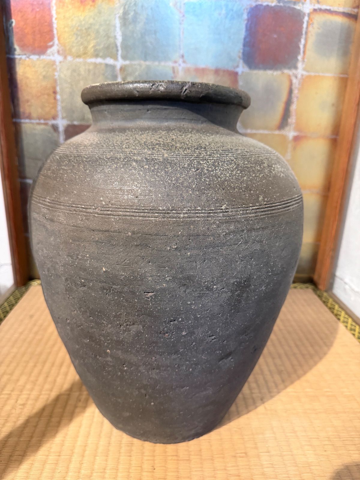 鎌倉末〜室町時代 古備前直線文胡麻釉壺 備前焼 古美術 骨董品 六古窯