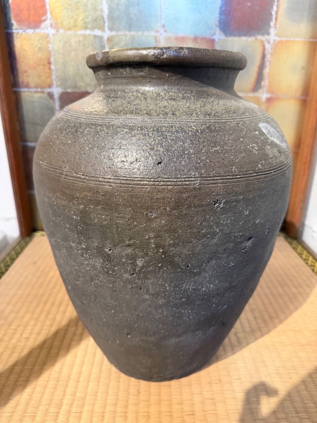 鎌倉末〜室町時代 古備前直線文胡麻釉壺 備前焼 古美術 六古窯