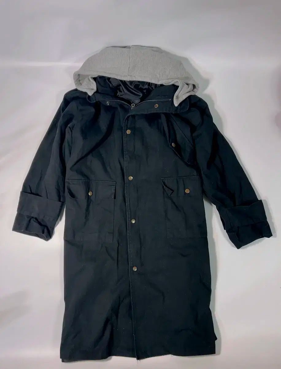 TTER ユニセックス オーバーサイズ コットン WHO フード ロング コート ブラック