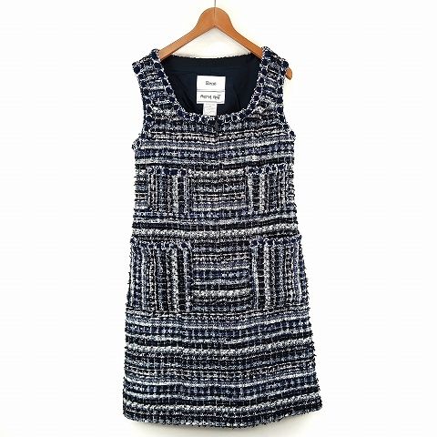 ルネ Rene マリアケント MALHIA KENT ノースリーブ ツイード ワンピース ドレス 38 紺 ネイビー系
