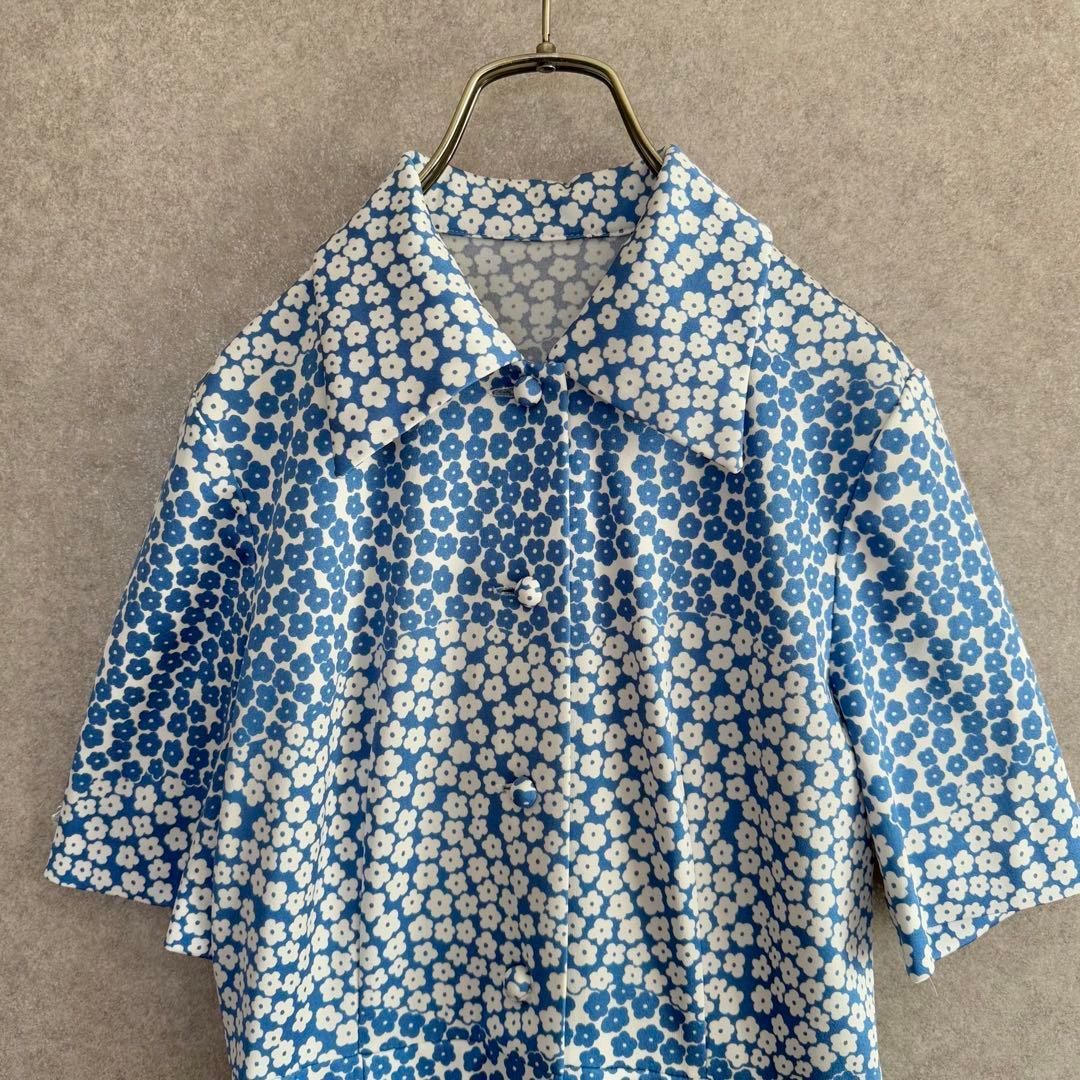 花柄ジャージーワンピース 青