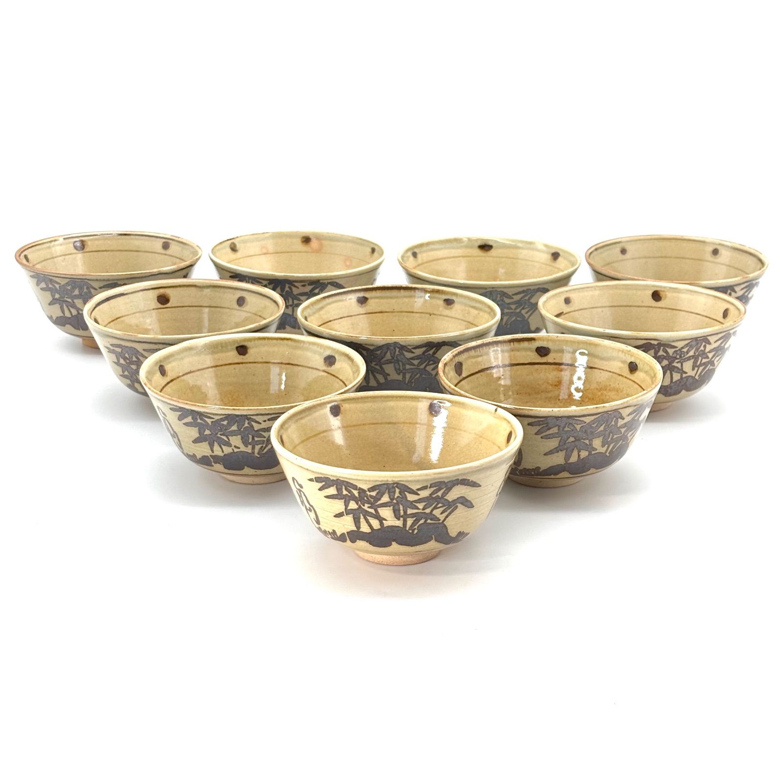 【茶道具】信楽焼　保庭楽入造　七賢人の絵数茶碗十客（共箱）★送料込★ 保庭楽入 造】 信楽焼 壷中窯 七賢人図 茶盌 〈数茶盌〉共箱入 10客揃