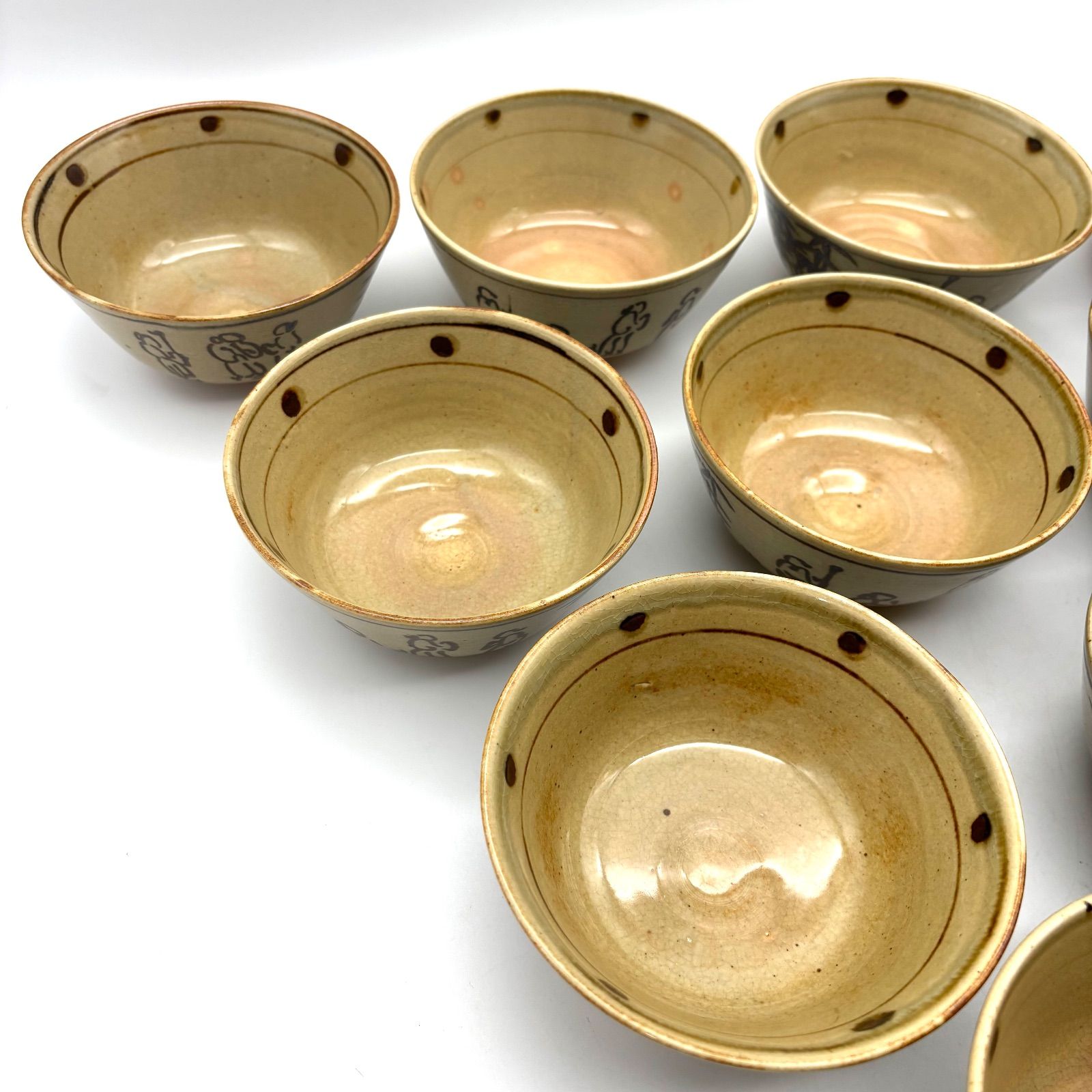 保庭楽入 造】 信楽焼 壷中窯 七賢人図 茶盌 〈数茶盌〉共箱入 10客揃