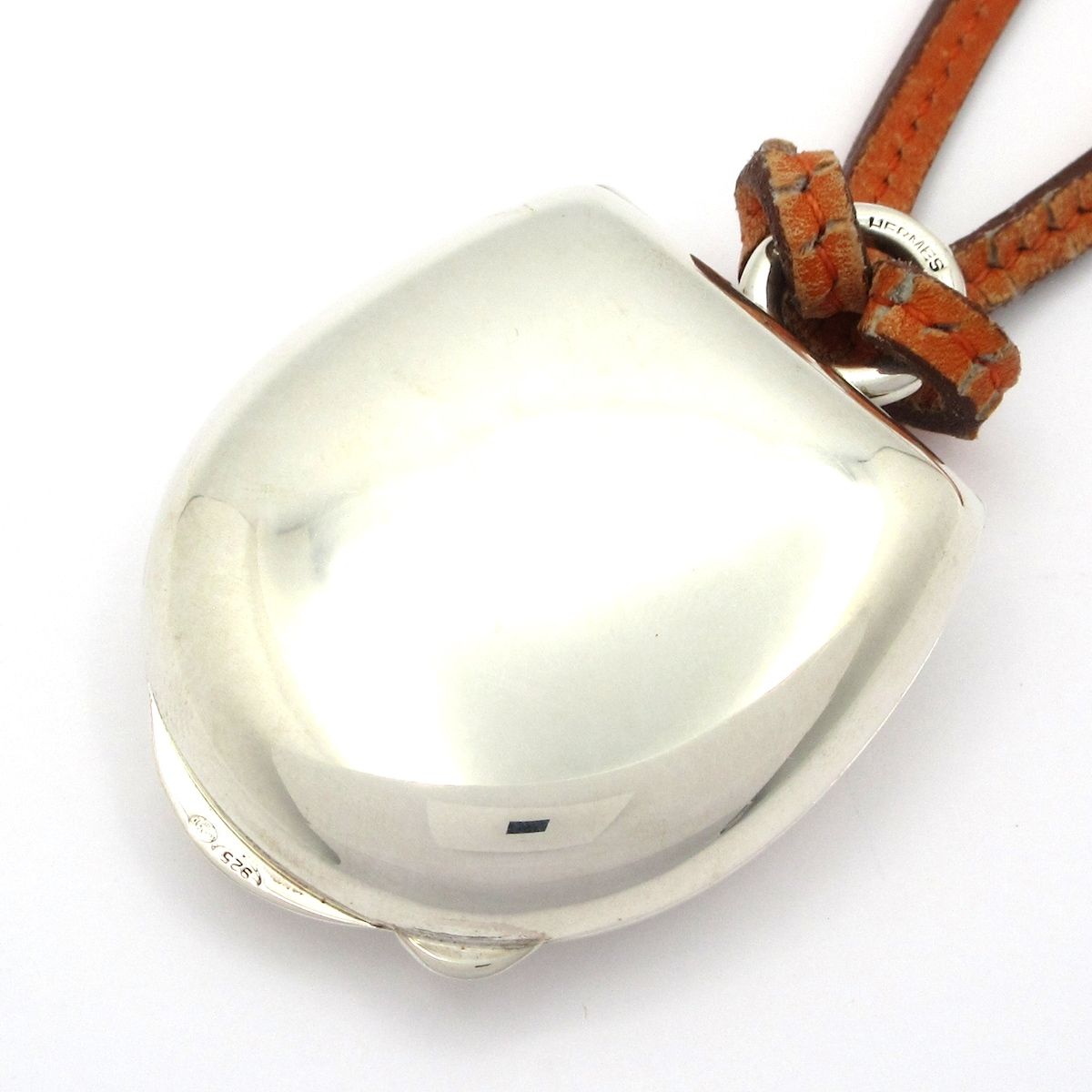  HERMES エルメス ネックレス レザー シルバー オレンジ ロケットペンダント ネックレス アクセサリー