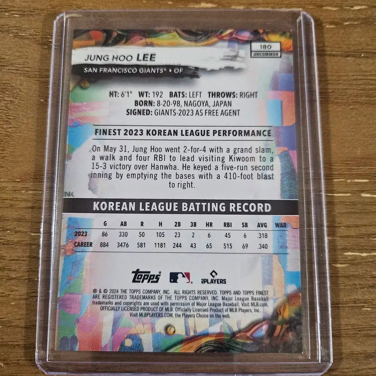 2024 TOPPS ファイニスト #180 李政厚（イ・ジョンフ）ルーキー 200枚 