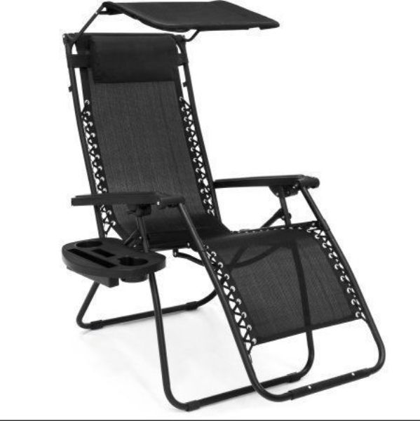 ゼログラビティチェア 無段階角度調整 屋根＆トレー＆ピロー付 ブラック