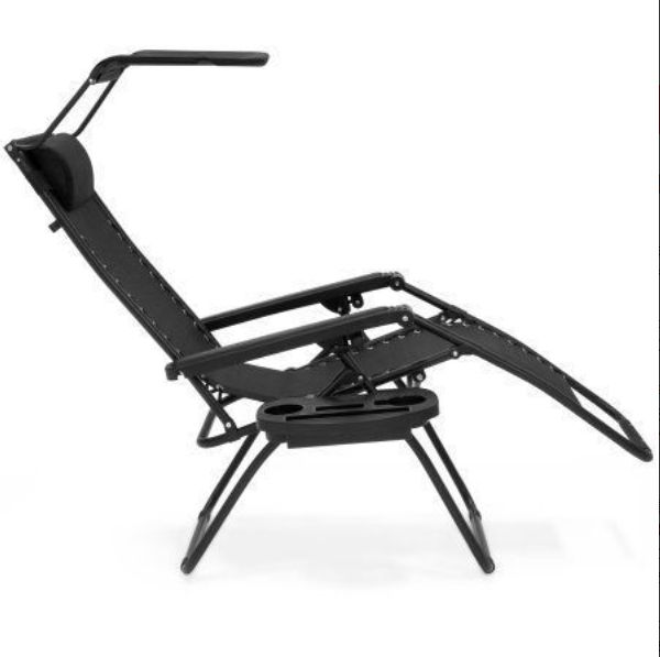 ゼログラビティチェア 無段階角度調整 屋根&トレー&ピロー付 ブラック