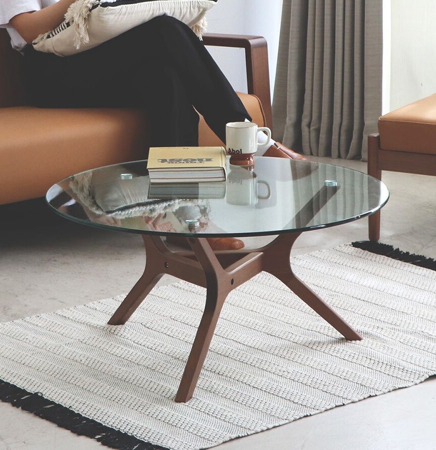 モダン 円形 ガラステーブル 幅80 cm センターテーブル ラウンドテーブル ローテーブル リビングテーブル