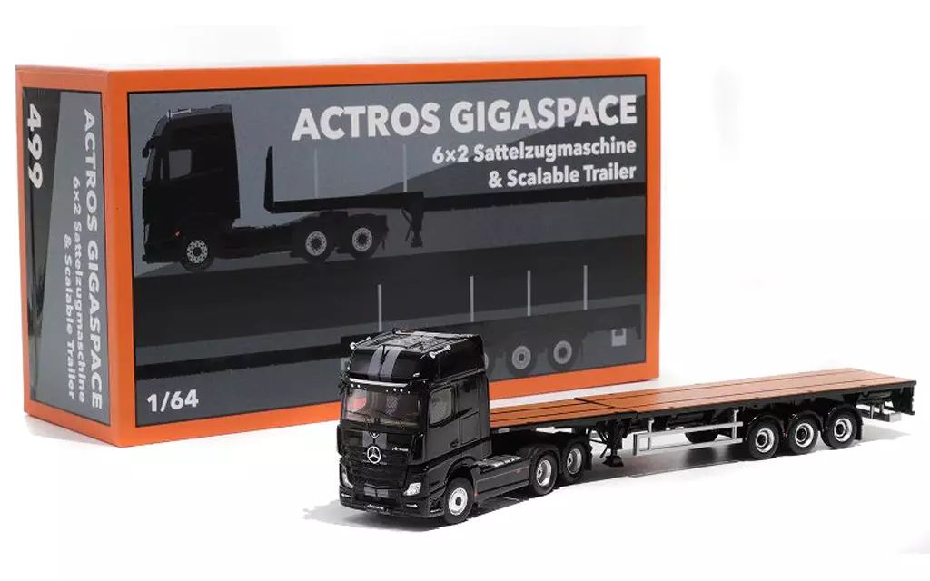 ミニカー 1 64 Mercedes-Benz ACTROS ギガスペース 6x2 セミトラクター & スケーラブルトレーラー 左ハンドル ブラック KS088 KS101-499