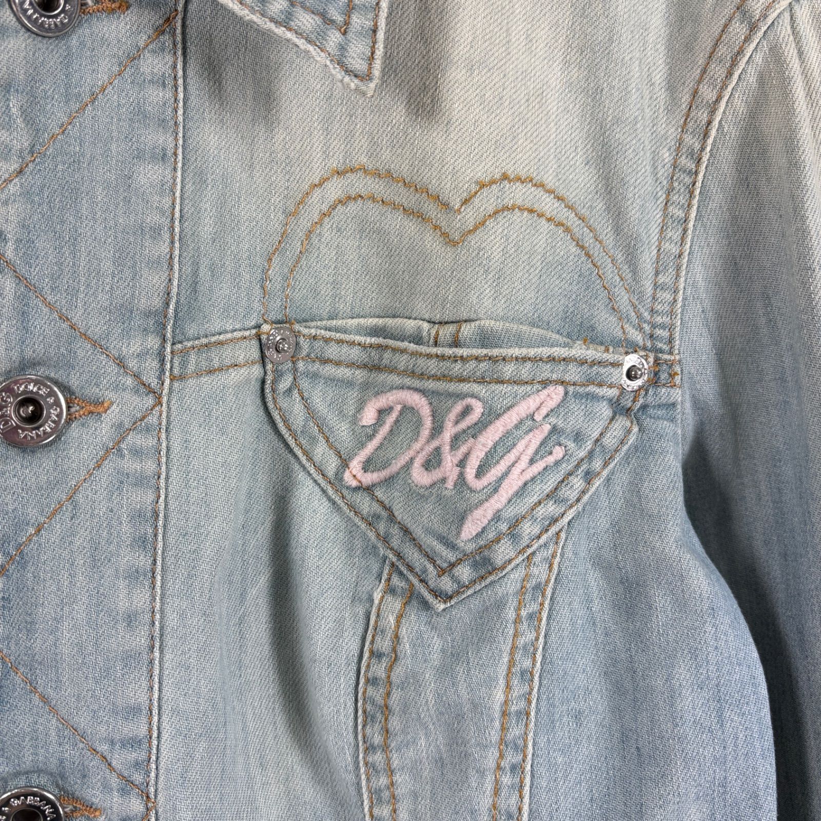レビュー D-G DOLCE-GABBANA ドルチェアンドガッバーナ ハート ポケット ロゴ刺繍 薄手 デニムジャケット