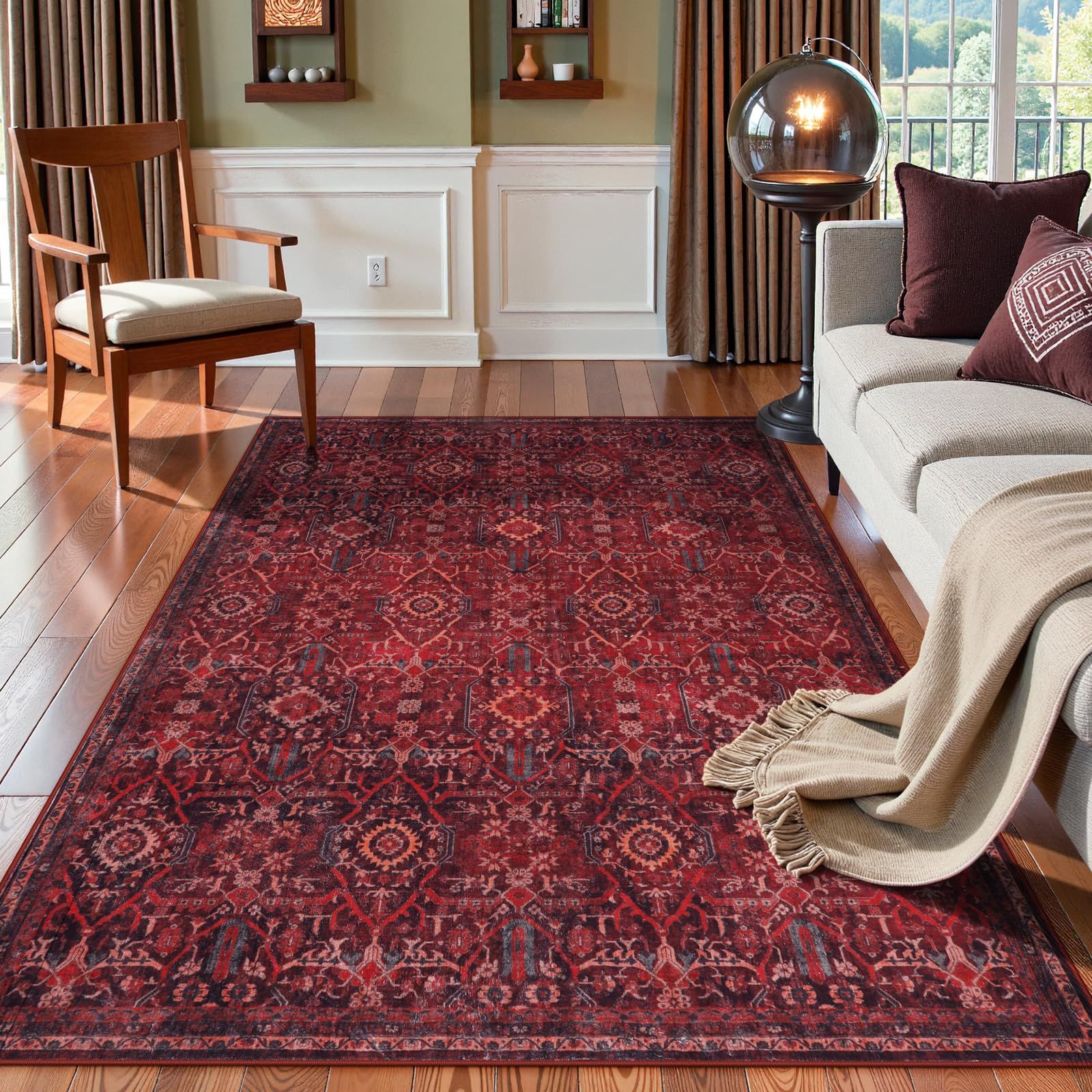 HAOCOO ラグ カーペット 夏用 約1.5畳 洗える 絨毯 ペルシャ風 ラグマット オールシーズン適用 ふわふわ 滑り止め 低反発 防ダニ 防臭 防音 デスクマット リビング ダイニング アンティーク 花柄