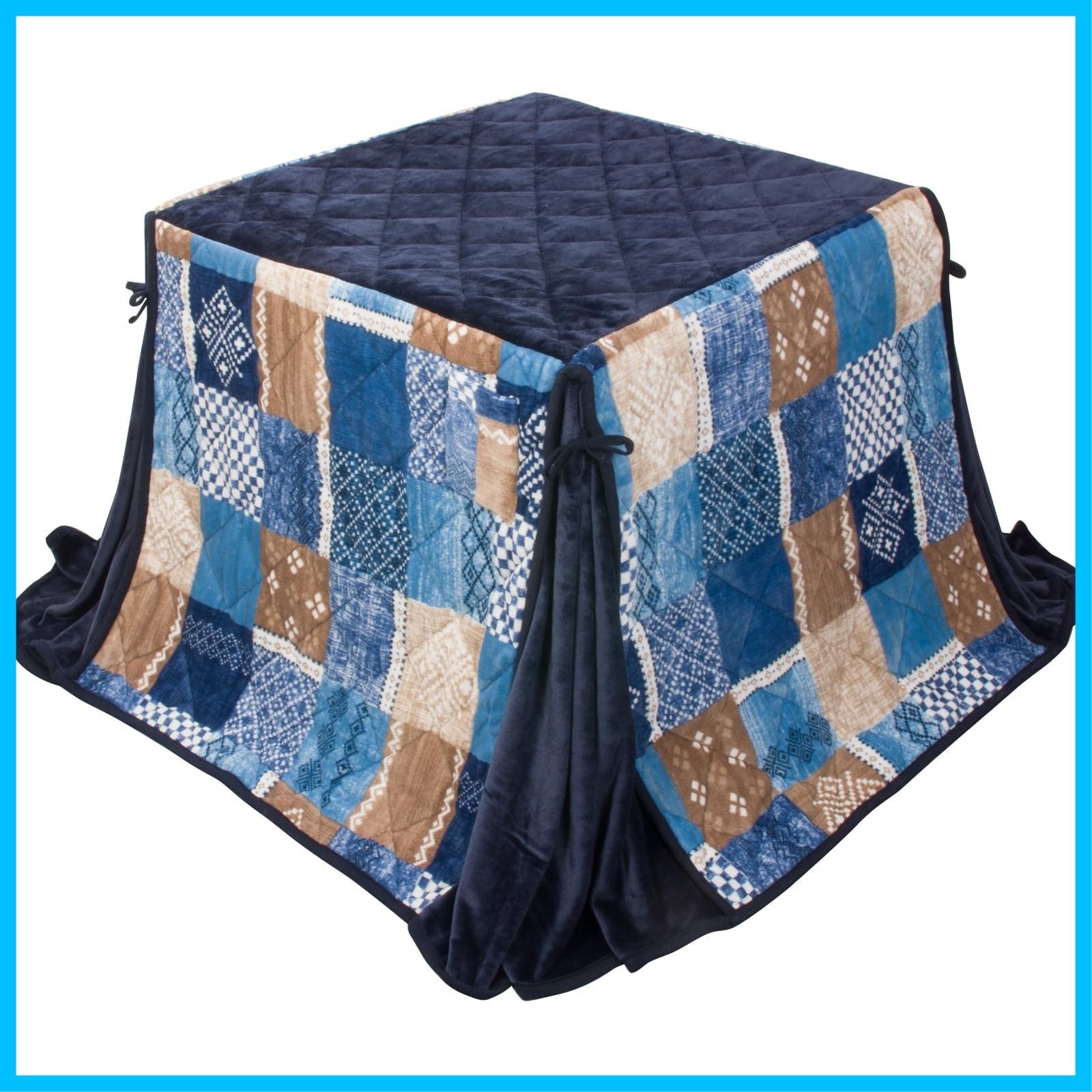 パッチワーク柄 ネイビー フランネル素材 ふわふわ感触 洗える 吸湿発熱 こたつ掛け布団 掛け布団 長方形 省スペース 約240x265cm ダイニングコタツ布団 省スペース型 単品 こたつ布団 ハイタイプ テーブル用こたつ布団 Peto-Raifu