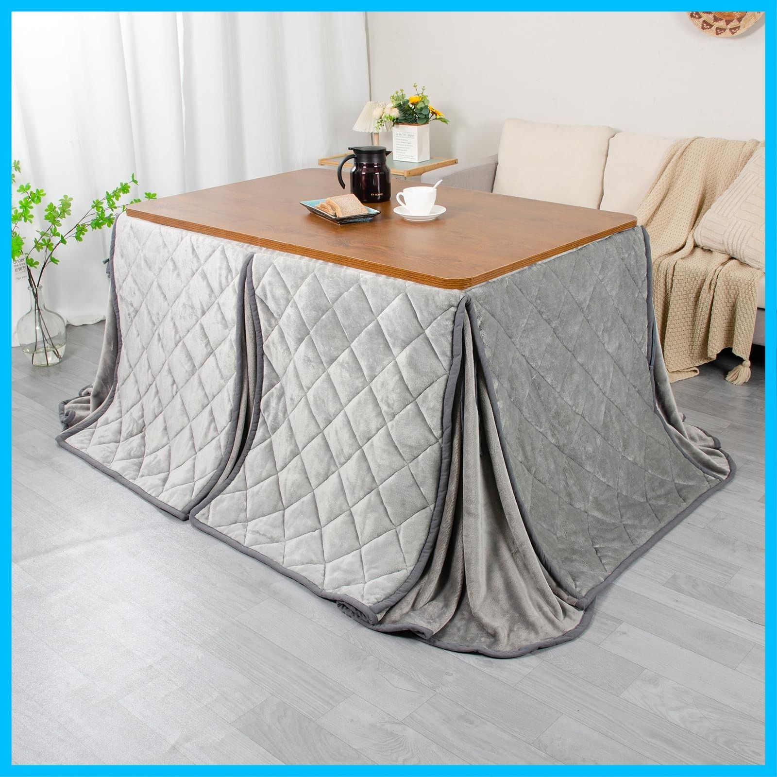 単品 こたつ布団 ダイニングこたつ布団 テーブル用 ダイニングコタツ布団 省スペース 長方形 ハイタイプ 掛け布団 こたつ掛け布団 吸湿発熱 洗える ふわふわ感触 JEMA 無地 フランネル素材 グレー 約240x295cm
