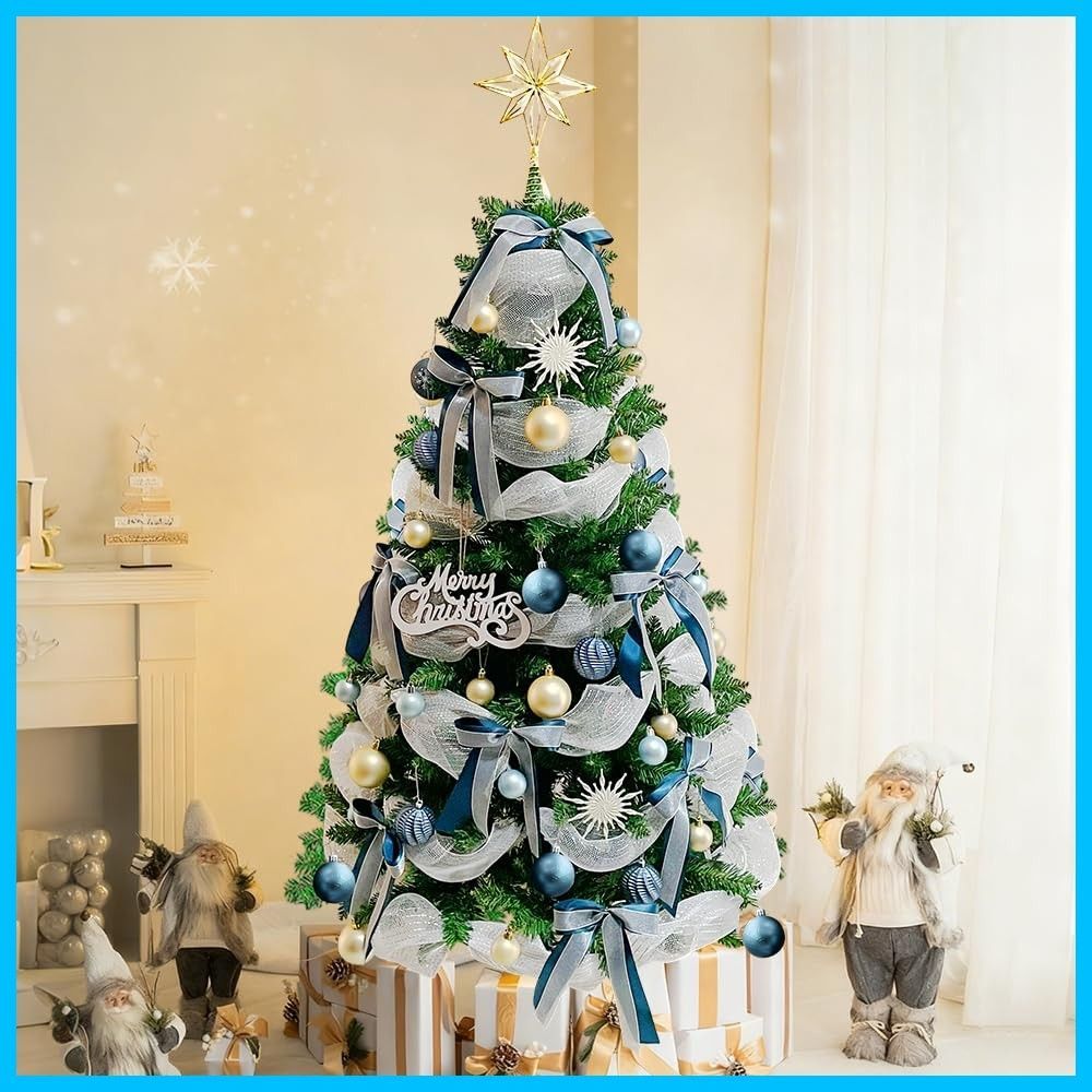 商店 屋外 屋内 収納便利 組立簡単 クリスマス看板＆ボール型LEDライト付き 枝数400本 豪華 高濃密度 ブルー ツリー 日本語取扱説明書付属 オーナメントセット おしゃれ 北欧 tree christmas 150cm クリスマスツリー