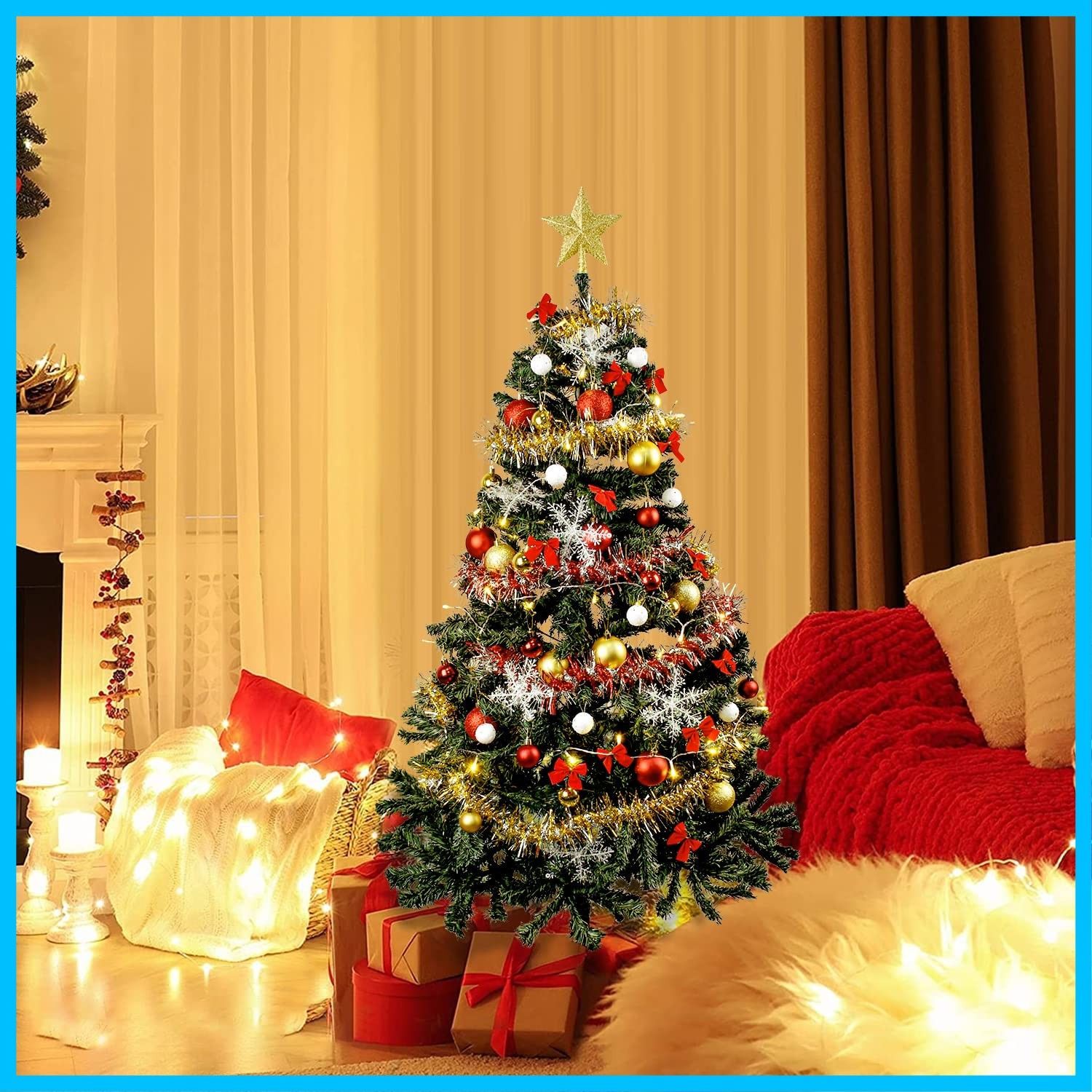 枝数700本 暖色LEDライト クリスマスオーナメント付 180cm 組立簡単 クリスマスツリー 豪華 クリスマスグッズ