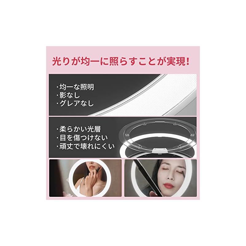 AMIRO LEDミラー 6.5インチ 化粧ミラー 5倍拡大鏡付き 化粧鏡 95 自然光再現 均一な光り 5段階明るさ調節 メモリ機能 180°回転 タッチ式 Type-C充電ケーブル 収納用フック ホワイト